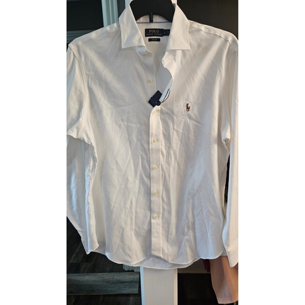 NWT Blokecore Polo Ralph Lauren Mens Slim Fit Non-Iron Sport Shirt White Large